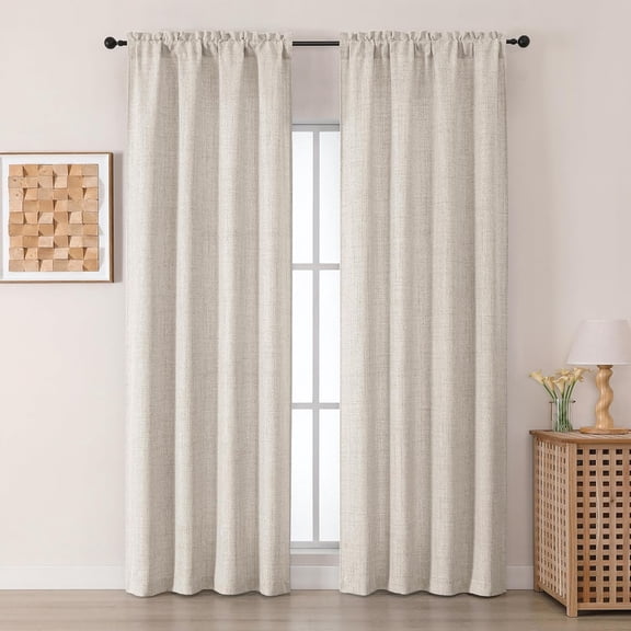 Curtains 96 Inch Length 2 Panels, Light Filtering Faux Linen Slub Textured Soft Airy for Living Room, Lightweight Farmhouse Bedroom Curtain, Each 42Wx96L Inch, Color