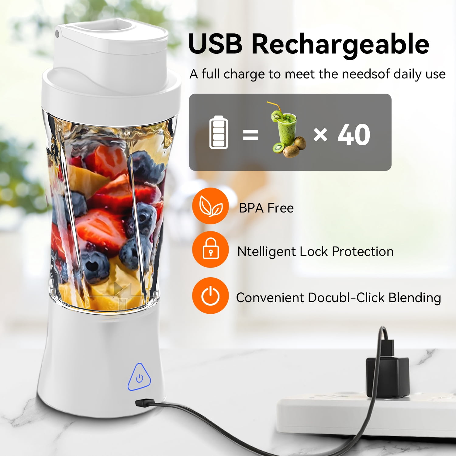 Portable Blender, 6000mAh Personal Blender with USB Rechargeable for Shakes and Smoothies, BPA Free 24 Oz Juicer Cup with 6 Blades and Lid, 360W Self Cleaning Portable Juicer for Home/Office/Travel