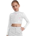 thumbnail image 3 of vastwit Kids Girls Sparkly Rhinestone Sheer Mesh Long Sleeve Shirt Skating Gymnastics Lyrical Dance Crop Top White 16, 3 of 4