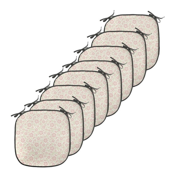 Flower Chair Seating Cushion Set of 12, Vintage Old Fashioned Floral Pattern Silhouettes Briar Shrubs Roses Retro, Seat Pads with Anti-slip Backing, 16"x16", Rose Pale Green White, by Ambesonne