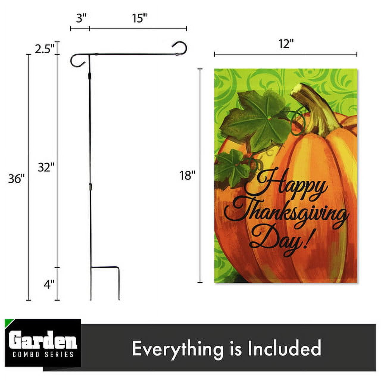 G128 2Sets: 36"x16" Garden Flag Stand Black & 12"x18" Garden Flag Happy Thanksgiving Pumpkin