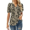 thumbnail image 2 of White Womens Summer Tops Womens V Neck Tops Puff Short Sleeve T Shirt Pleated Floral Printed Tunic Blouse Shirts Shirts for Women, 2 of 6