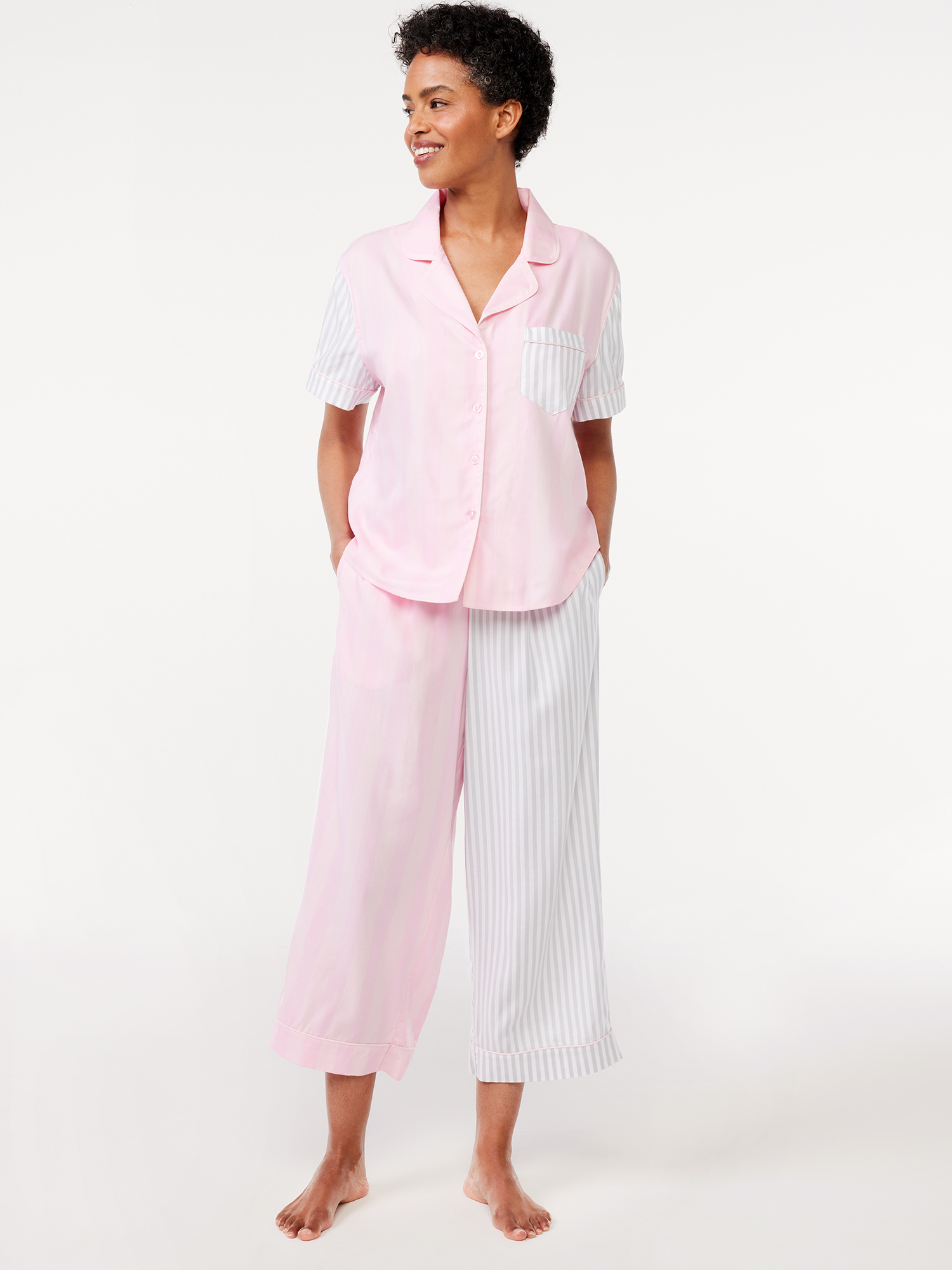 Joyspun Women's Woven Cropped Pajama Pants, Sizes S to 3X - image 2 of 5