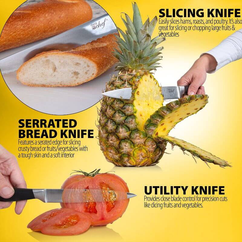 Deco Chef Gourmet 12 Piece Knife Set with Storage Block w/ Deco Chef Cut Resistant Gloves