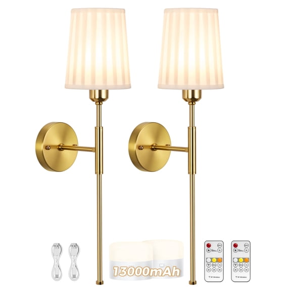 Wall Sconces Set of Two, Wall Sconces Battery Operated, Dimmable Wireless Wall Sconces with Remote, Rechargeable Wall Sconce with 13000mAh Bulb, Wall Lamp/Lights Decor Fixture for Bedroom Living Room