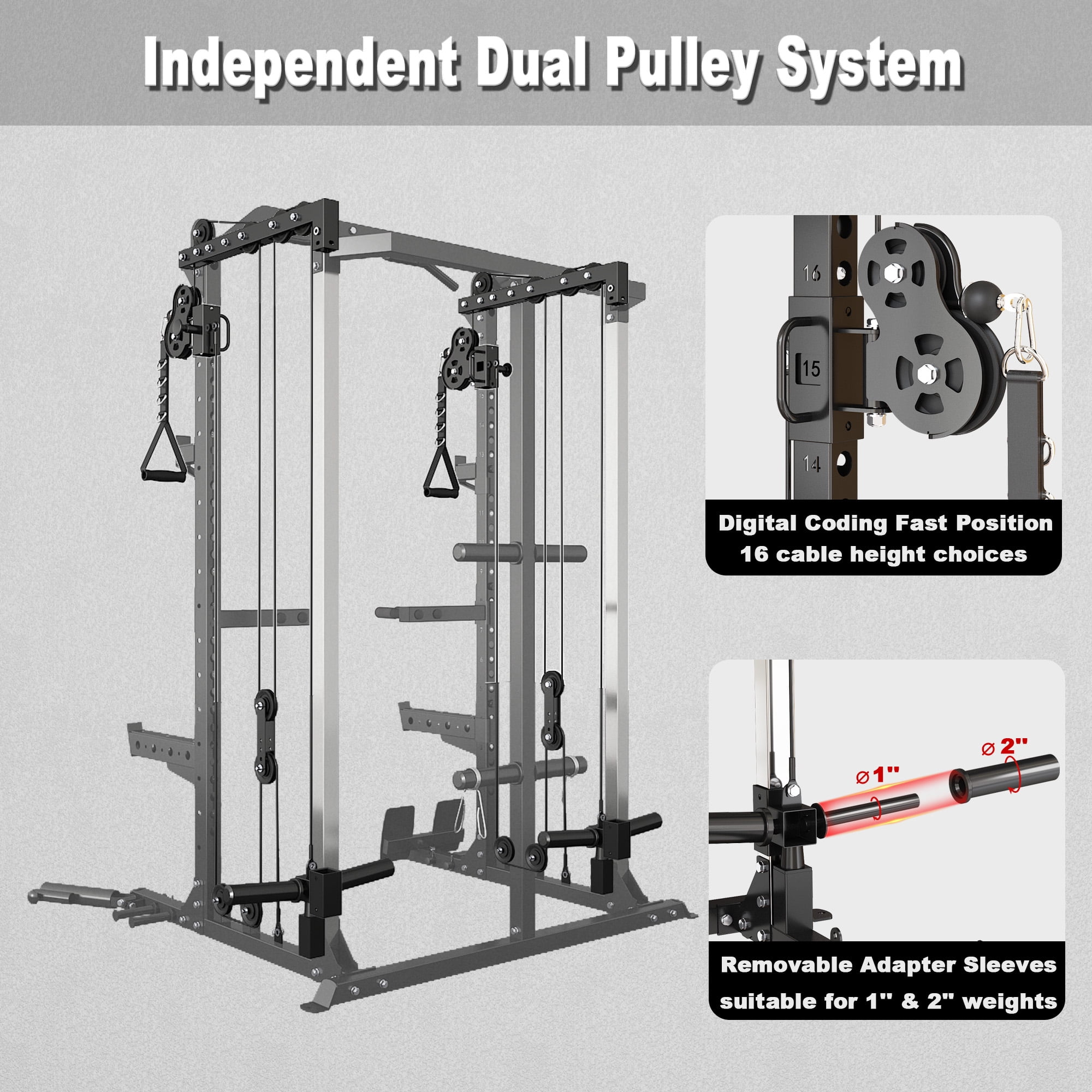 Cofiyard Power Cage, Power Rack with Dual Pulley System, Multi-Functional Weight Training Squat Rack with Cable Crossover, Free Weight Home Gym Workout Machine(Black)
