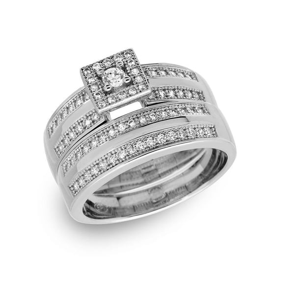 Rhodium Plated Sterling Silver 925 Bridal Set Ring Clear CZ Band White Jewelry Female Size 5