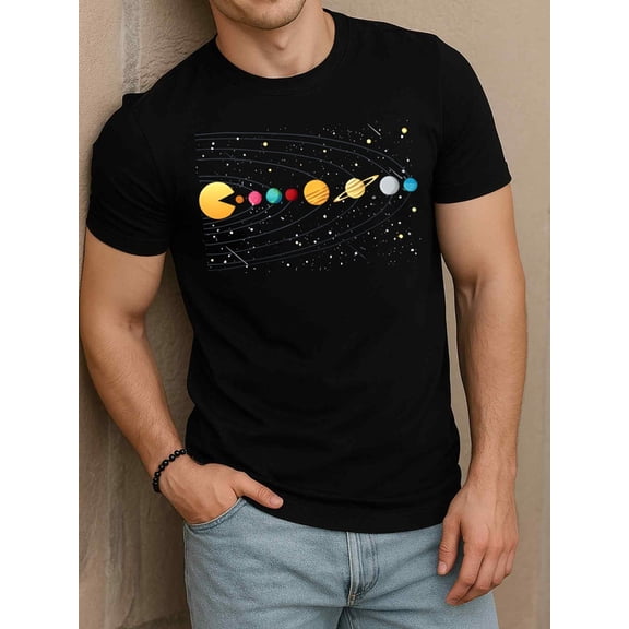 Greenink Galactic Pac-Man T-Shirt for men round neck T-shirt black top gifts Hip-hop streetwear Perfect for exercise Casual Unisex Shirt Graphic tshirts