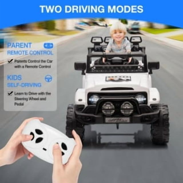 EastVita Kids Ride-On Car – 12V Electric Truck, Model: RC-500, Remote Control & Manual Steering, 5MPH Max Speed, with Music & Stories, for Ages 3-8 Years (White)