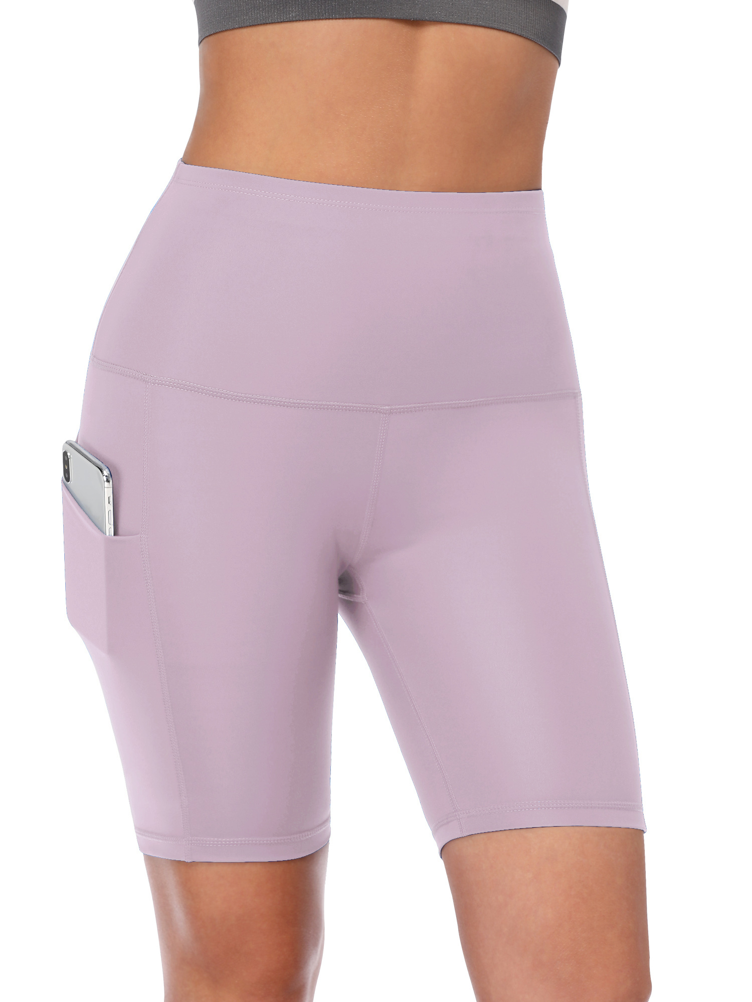 CADMUS 2 in 1 Women's Spandex Athletic Shorts Gym Yoga Shorts Pockets,3  Pack, Gray & Pink & White, Small at  Women's Clothing store