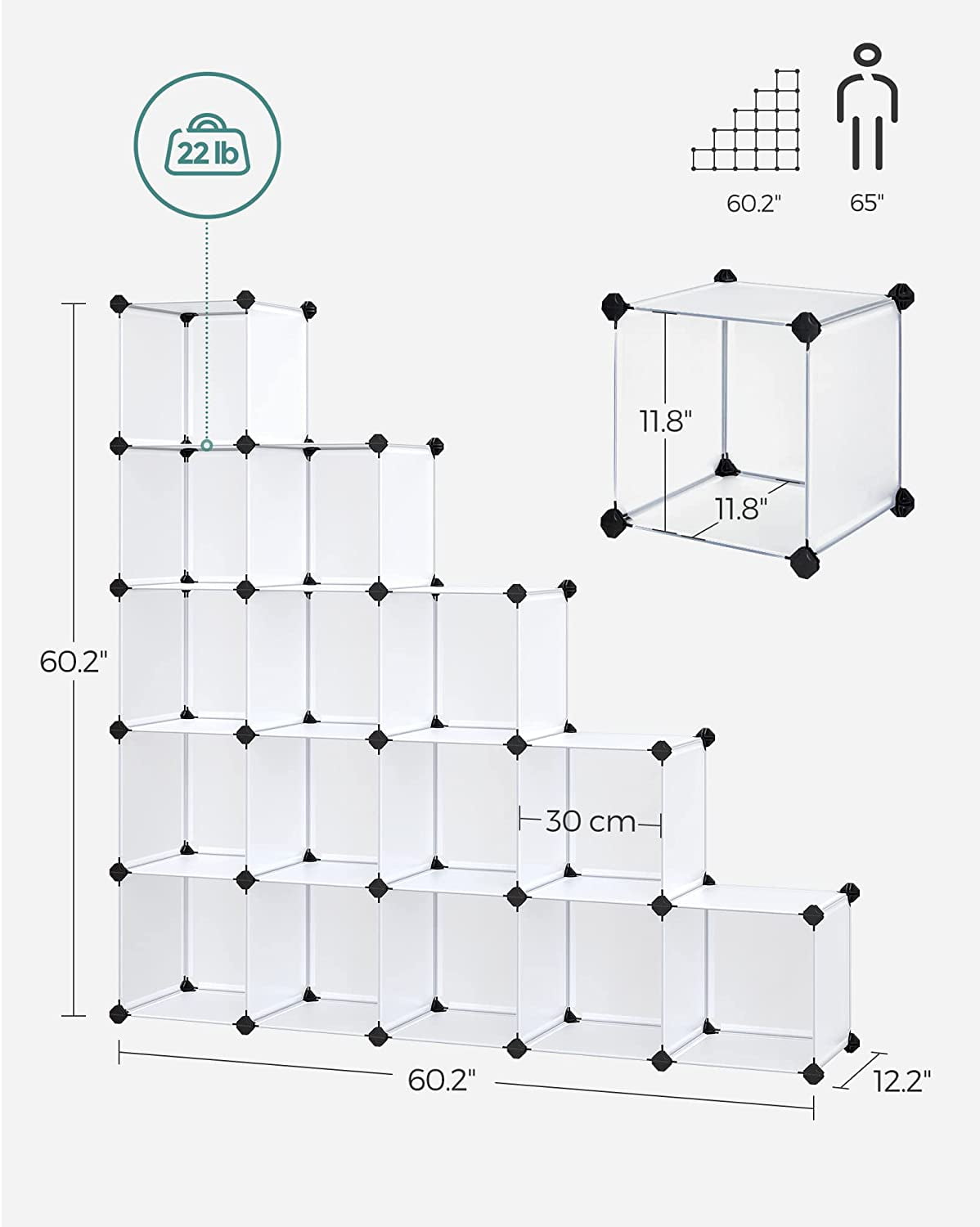 DIY 16 Cube Storage Organizer Shelf Closet Cubbie Storage Bookcase for Bedroom Living Room White Translucent