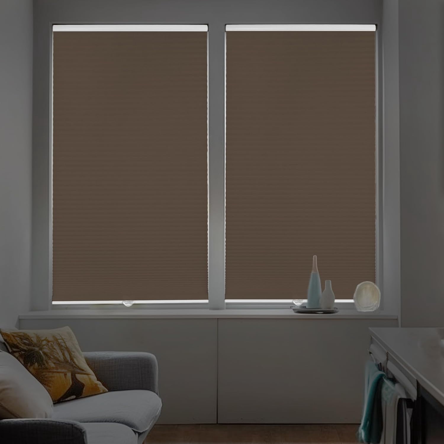 Chicology Brown Cordless Light Filtering Cellular Shades 50.5 in. W x 48 in. L