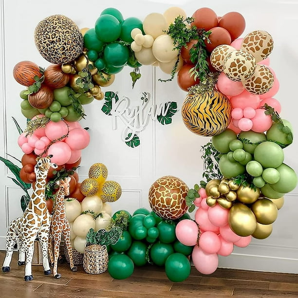 Kit De Arco De Globos Safari En La Selva,Kit De Guirnalda De Globos Verde Salvia Decoraciones para Fiestas De Safari,Paquete De Globos Dorados Metálicos De Café De Albaricoque