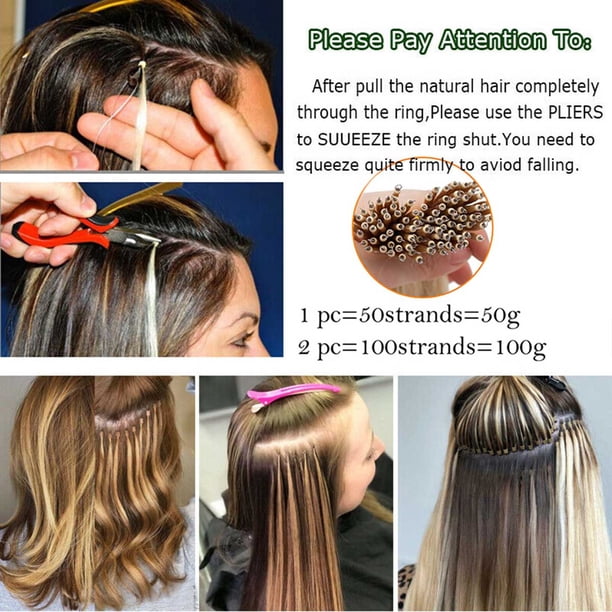 24 Inch Human Hair Extensions Nano Bead Pre Bonded 50g Pack Nano Ring Beads Tip Real Remy Human Hair Extensions US STOCK  main image 3