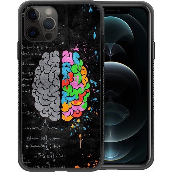 Compatible with iPhone 12 Pro Case, Pattern Design Hard PC Back Cover Non-Slip Soft TPU Protective Case for iPhone 12 Pro for Women 6.1inch-Creative Brain