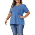 thumbnail image 2 of WellSize Plus Size Blouses for Women Button Tunic Tops V Neck Short Sleeve Summer Shirts, 2 of 8