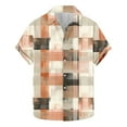 thumbnail image 1 of Camisas de Manga Corta de los Hombres Vintage Cuadrado Impreso Solapa Superior, Poliéster Ligero para Primavera Verano Casual Y Diario, 1 of 9
