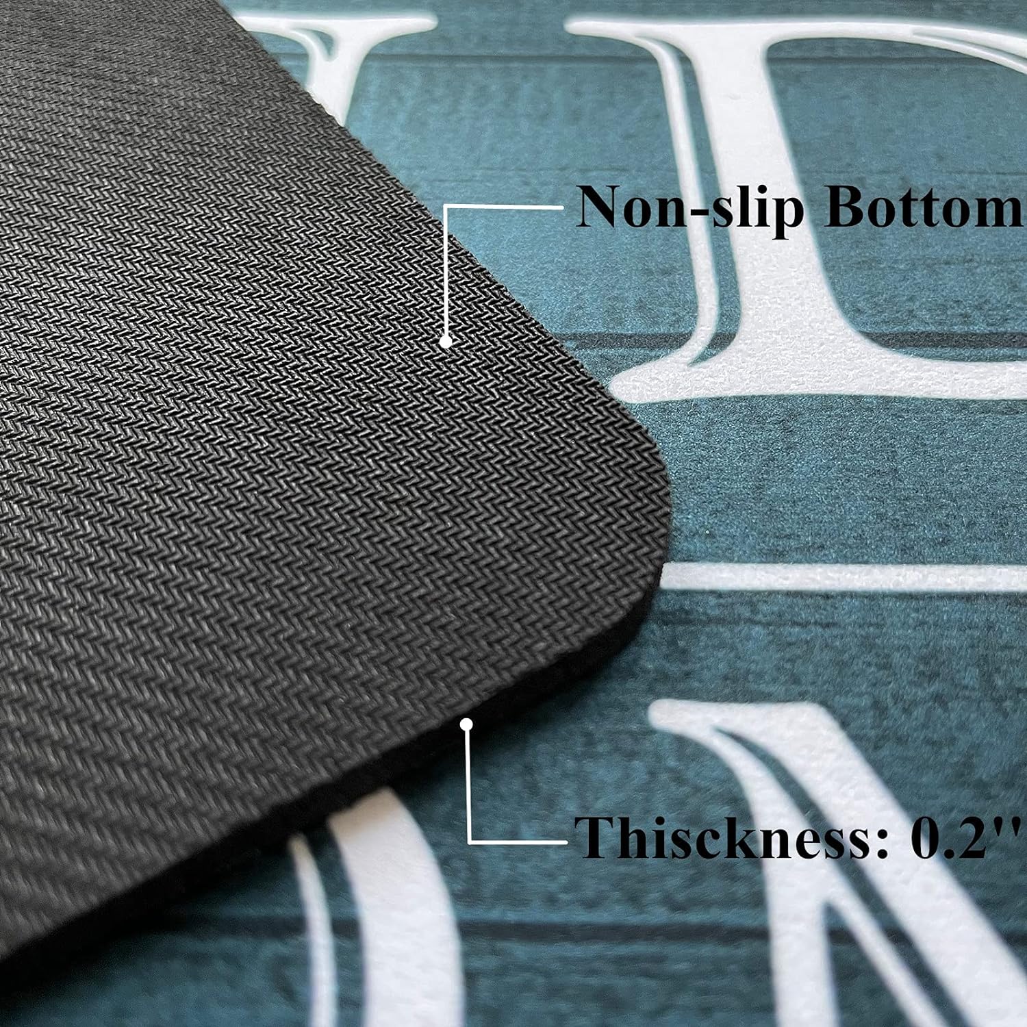 Laundry Room Rug Non Slip Farmhouse Laundry Room Mat 48"X20" Anti-Fatigue Comfort Floor Mat for Washer and Dryer Kitchen Bathroom, Black & Teal