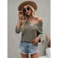 thumbnail image 3 of Round Neck Drop Shoulder 3/19 Length Sleeve Knit Sweater for Women, 3 of 3