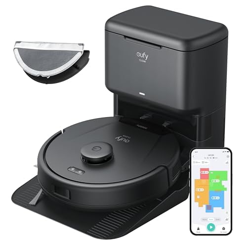 Robot aspirador híbrido eufy L60 renovado con estación de vaciado automático, tecnología desenredante, hasta 60 días de limpieza manos libres, succión ultrapotente de 5000 Pa para eliminar pelo y pol