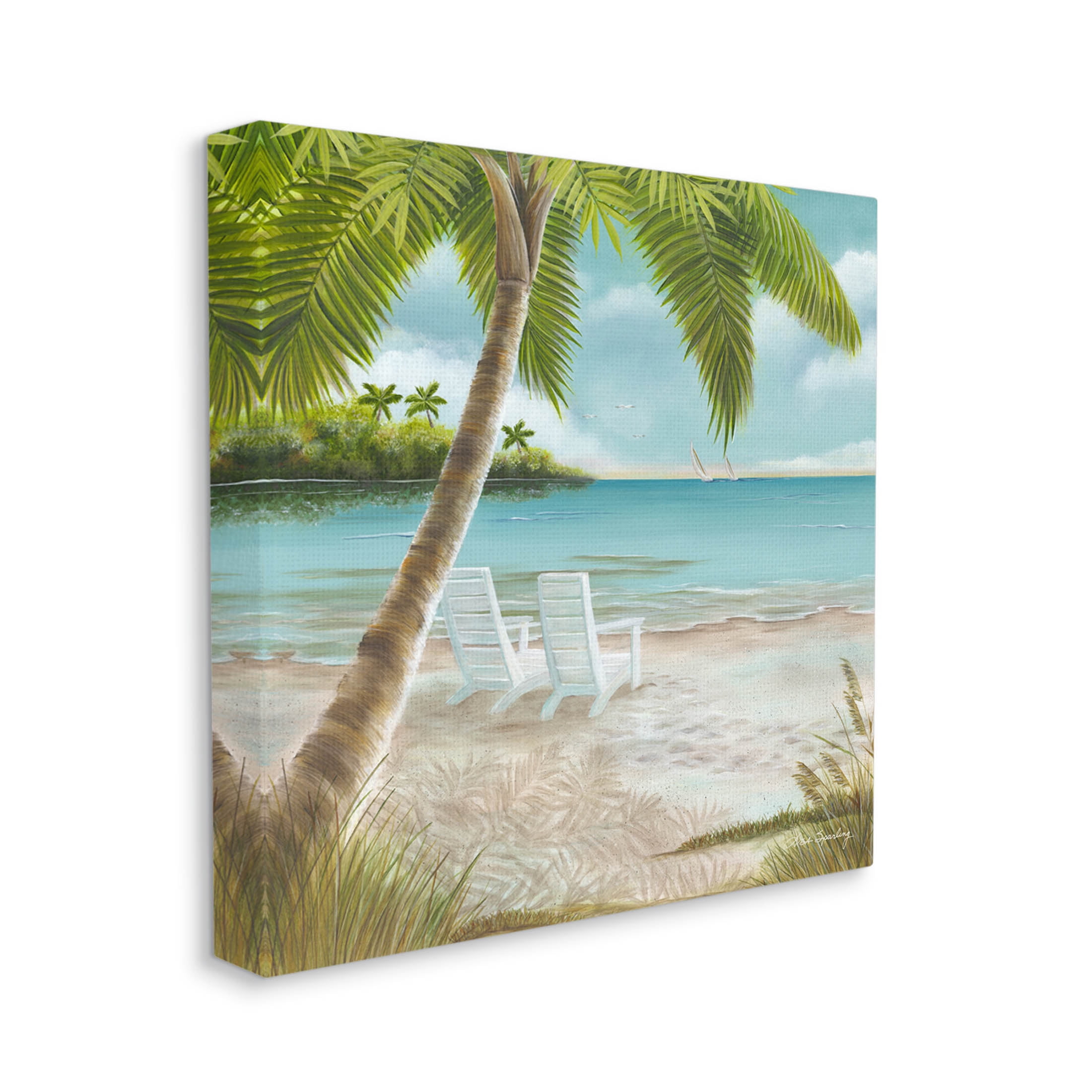 Summer Beach Tropical Vacation Shore Coastal Painting Gallery Wrapped Canvas Print Wall Art