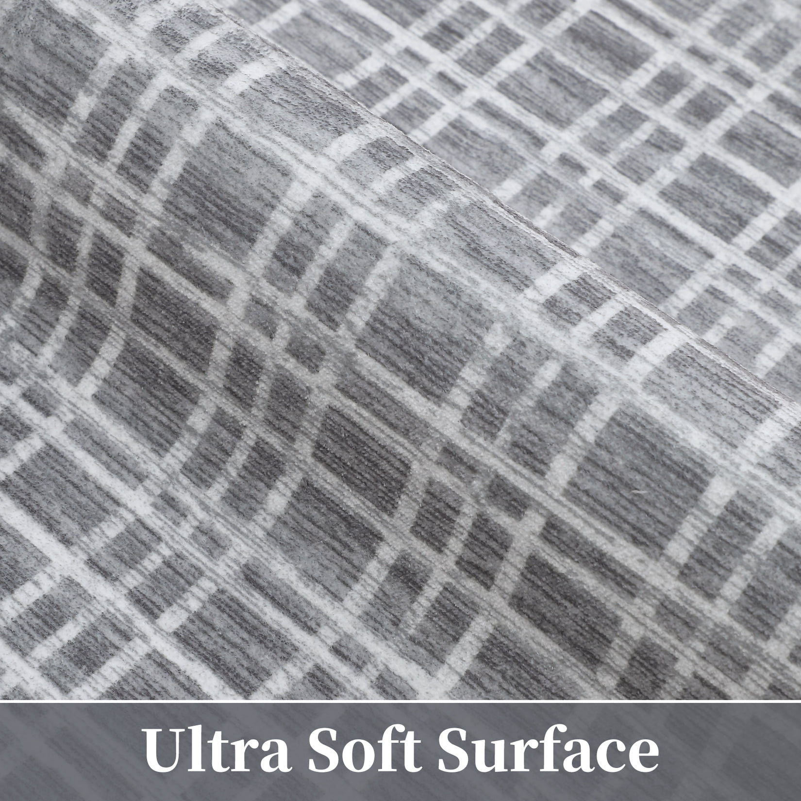 HOMERRY Washable Area Rug 5' x 7' Modern Plaid Area Rug for Living Room Bedroom Non-Slip Accent Rug, Dark Gray