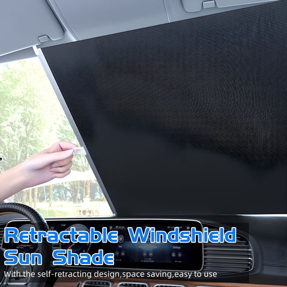 MELIVO Retractable Car Sun Shade for Windshield - Foldable UV & Heat Block Visor Cover for SUV/Truck (Easy Pull & Store Design)