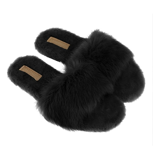 Allegra K Women's Slip-on Faux Fur Furry Slides 