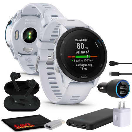 Garmin Forerunner 255 Music GPS Running Smartwatch, Advanced Insights, Long-Lasting Battery, 46MM Fitness Smart Watch for Men and Women, Whitestone, Bundle With Portable Charger And More