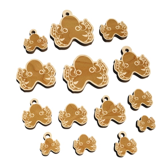 Cute Octopus Wood Mini Charms Shapes DIY Craft Jewelry - With Hole - Various Sizes (16pcs)
