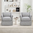 thumbnail image 4 of Bonzy Home 360° Swivel Striped Accent Chair, Upholstered Fabric Leisure Armchair with Removable Cushions, Blue & White Stripe, 4 of 5