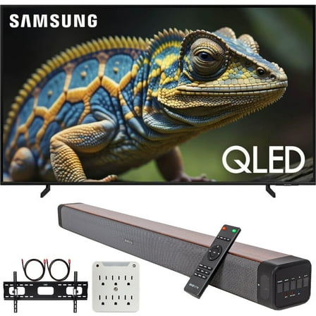Samsung QN85Q60D 85 Inch QLED 4K Smart TV (2024) Bundle with Premium Deco Gear 60W 2.0 CH Soundbar   Deco Mount 37"-100" TV Wall Mount Bracket with Cleaning Kit   6-Outlet Surge Adapter
