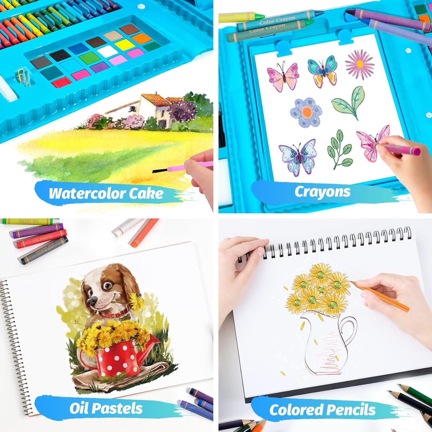 208 Pcs Art Supplies for Kids,Bexikou Drawing Art Kit Painting Art Set for Girls Boy, Art Kit Gift Box with Trifold Easel, Includes Pastels, Crayons, Colored Pencils, Coloring Book, Scissors