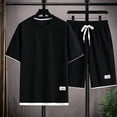 thumbnail image 4 of Zimjoy Men's Summer Sets 2 Piece Waffle Outfits Casual Drop Shoulder Short Sleeve T Shirt and Elastic Waist Shorts Set Black L, 4 of 5