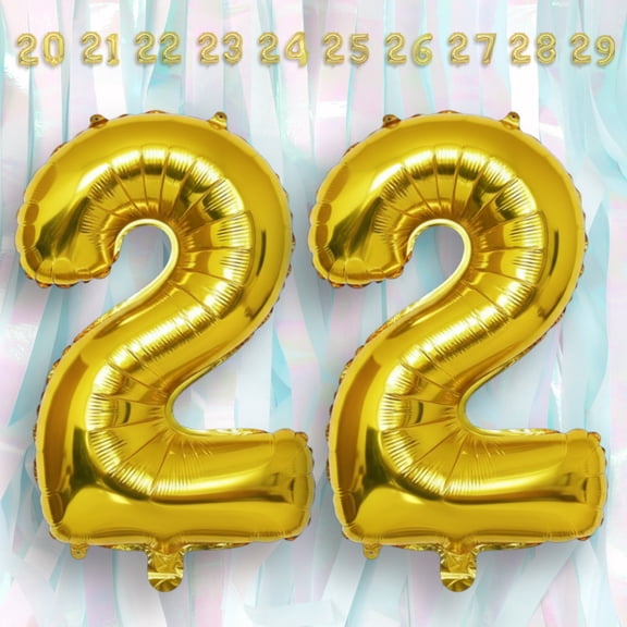 Gold Number 22 Mylar Foil Balloon 32 inch - Helium or Air Filled Metallic Balloons for 22nd Birthday Hbd Party, Anniversary, Graduation Decorations