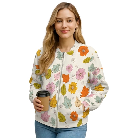 DISNIMO Flower Printed Jackets for Women Long Sleeve Sweatshirts Zip Up Outwear Fall Winter Clothes, S