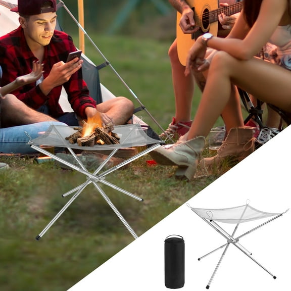 Ikoopy Stainless Steel Portable Fire Pit Outdoor Fire Pit with Carrying Bag Enduring Collapsible Mesh Fireplace for Camping