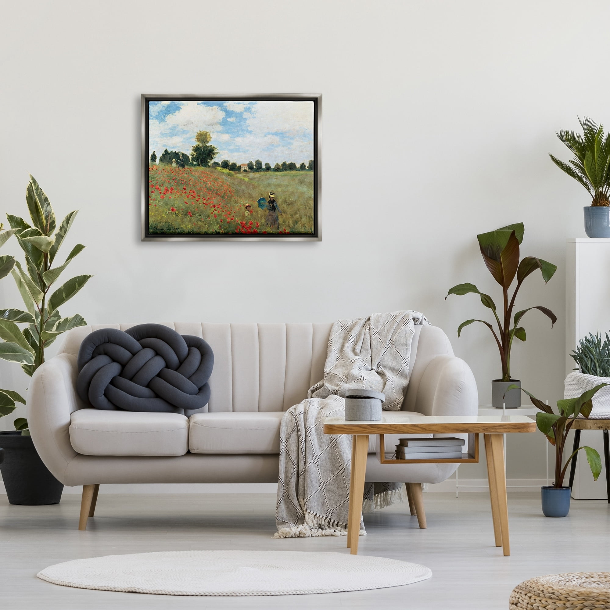 Stupell Industries The Poppy Field Monet Classic Painting Luster Gray Framed Floating Canvas Wall Art, 24x30, by Claude Monet