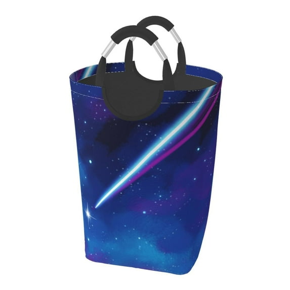 DouZhe 50L Rectangular Laundry Basket, Blue Sky Shooting Star Prints Waterproof Foldable Laundry Hamper with Aluminum Handles