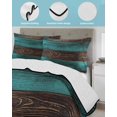 thumbnail image 4 of Teal Brown Wood Queen Size Down Alternative Comforter, Lightweight Comforter Quilt Bedding Set with Pillow Shams Vintage Simple Chic Board All Seasons Bed Comforter Duvet Insert 90"x96", 4 of 7