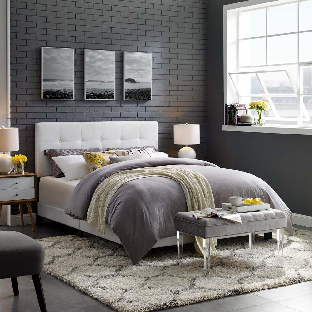 Modway Amira King Modern Upholstered Polyester Fabric Bed in White