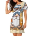 thumbnail image 2 of Honeii Hello Summer Cute Gnome Print Women's Loose Short Sleeve Nightgown, Soft Cotton Sleepwear, Comfy Loose Fit Pajama Dress for Sleep and Lounge, 2 of 6