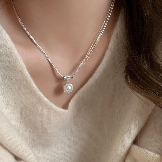 S925 Pure Silver Pearl Bow Necklace That Does not Fade, Women's Summer Collarbone Chain Accessory