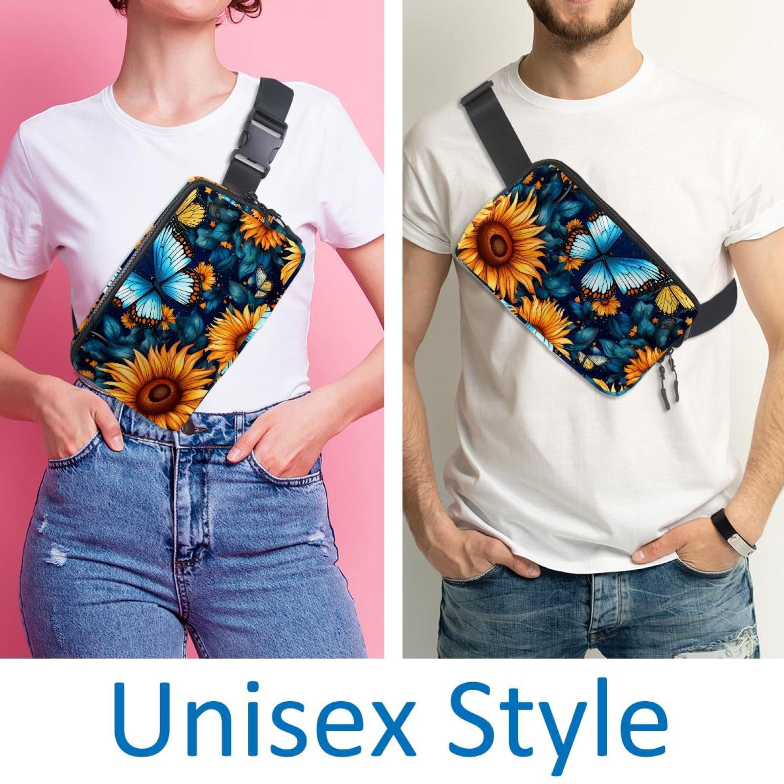 Sunflower butterfly Running Belt Fanny Packs Waist Packs with Extension Strap Unisex Lightweight Adjustable