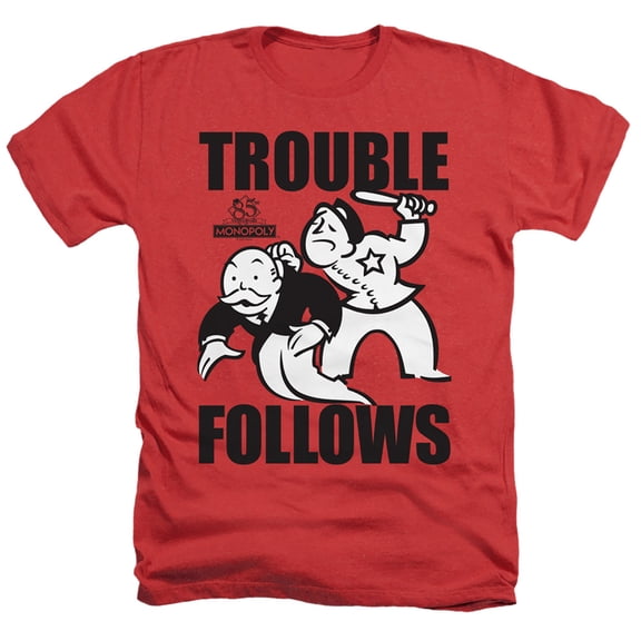 Monopoly Trouble Follows Adult Heather T-Shirt Red