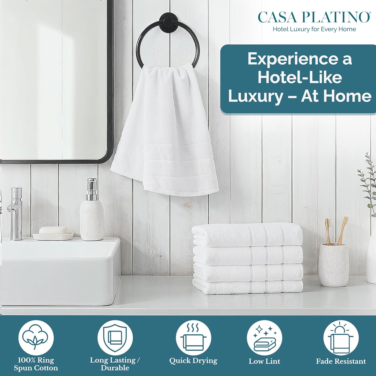 JJEAN-White Hand Towels for Bathroom - Pack of 6 (16"x28") 100% Cotton Hand & Face Towels - Soft, Durable, Quick Dry & Highly Absorbent, Fingertip Towel for Bathroom - Great for Gym, Salon, Spa & Fam