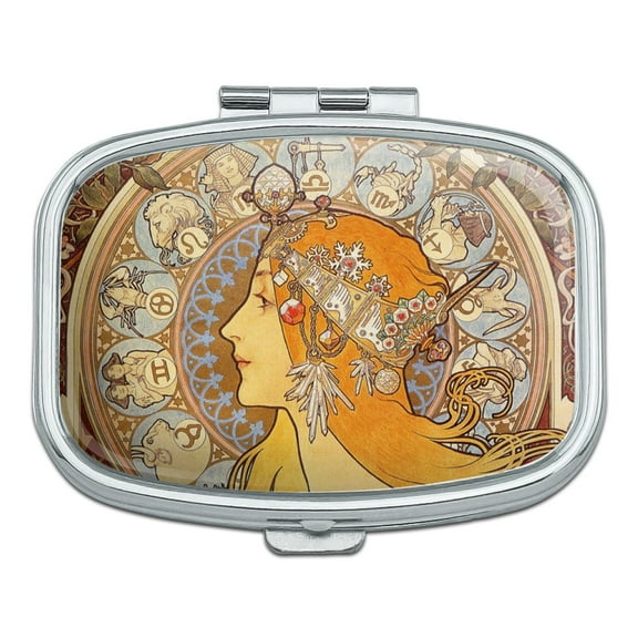 Zodiac Alphonse Mucha Art Nouveau Rectangle Pill Case Trinket Gift Box
