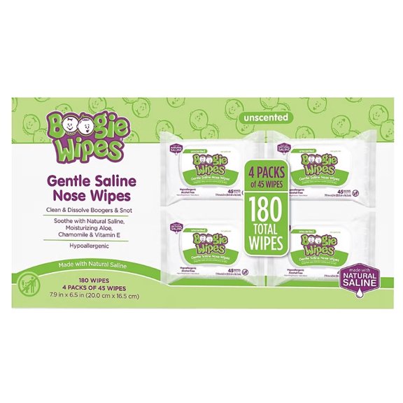 Boogie Wipes Unscented Gentle Nose Wipes, 4 pk./180 ct