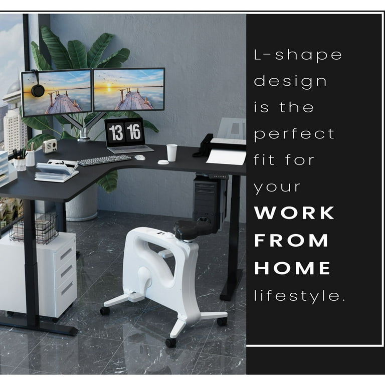 PCデスク BLACK Hanover 73-In. L-Shaped Sit or Stand Electric Height Adjustable