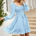 thumbnail image 2 of Sngxgn Womens Spring Summer Deep V Neck Elegant Bow tie Mini Dress(Blue,L), 2 of 4
